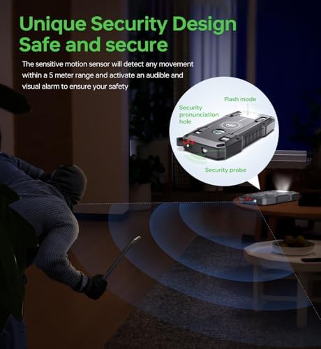 10,000 m Ah Solar Power Bank with Motion Sensor Alarm – 22.5 W Dual USB-C Fast Charging, Waterproof & Rugged for Outdoor Adventures – Includes LED Flashlight & Essential Cables for Hiking, Camping, and Emergencies