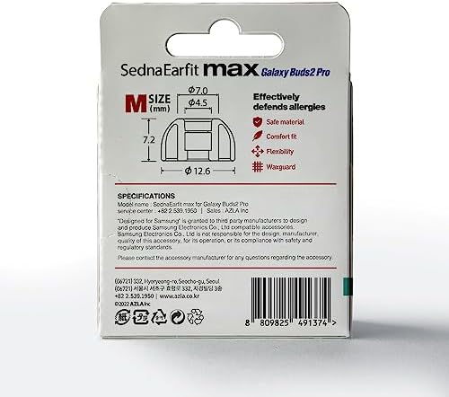 Upgrade Your Galaxy Buds 2 Pro with AZLA Sedna Earfit MAX Tips – Premium Silicone Earbud Replacement for Enhanced Noise Isolation, Comfort, and Performance – Samsung-Certified Ear Tips for Superior Sound Quality and Secure Fit