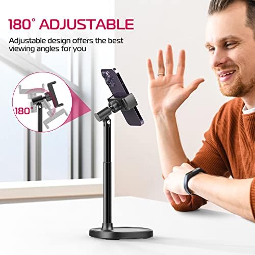ULANZI Cell Phone Stand Mount for Desk, Vijim HP004 Adjustable Height & Angle Phone Holder, 360 Degree Rotating Desktop Phone Stand Compatible with iPhone, Samsung and All Phones – Enhanced Compatibility and Speed