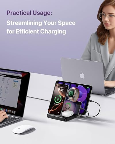 5-in-1 Wireless Charging Station for i Phone 16/15/14/13/12, i Pad Pro/Air/Mini, Apple Watch & Air Pods – Ultra-Fast Multi-Device Charger with Compact Design and Safety Features for Home & Office Organization