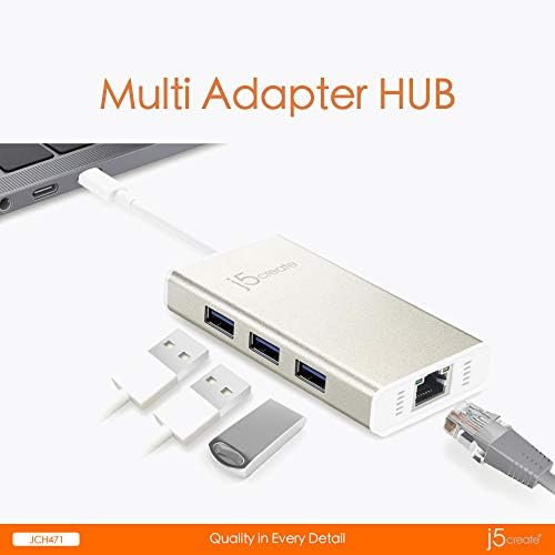 Maximize Your Connectivity with the j5 create USB Type-C Hub Adapter – Gigabit Ethernet & 3 High-Speed USB 3.0 Ports for Effortless Data Transfer and Enhanced Productivity