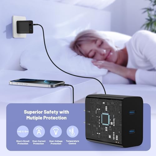 Dual-Port 45 W USB-C Wall Charger for Samsung Galaxy S25/S24 Ultra – Super Fast Charging with 2-Pack 6.6 ft Cables, PD 3.0 & PPS Technology for Enhanced Compatibility and Performance – Ideal for Mobile Professionals and Families