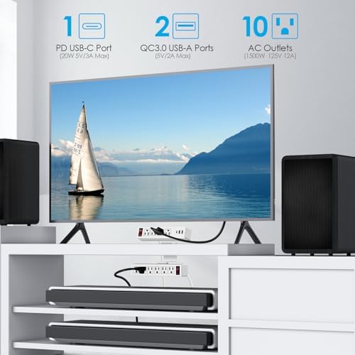 Ultimate Under-Desk Power Management Hub: Dual Layer Desk Clamp Surge Protector with 10 AC Outlets & 3 Fast USB Ports (20 W USB-C), 6 Ft Extension Cord for Efficient Office & Home Charging – ETL Listed for Enhanced Safety and Reliability