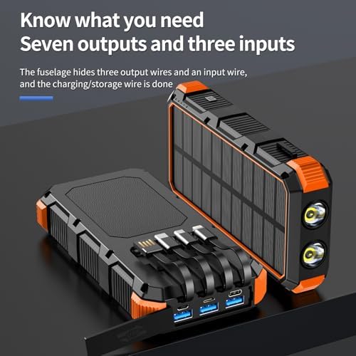 Ultimate 49,800 m Ah Solar Power Bank – Wireless Fast Charging with QC 3.0, 8 Outputs & 4 Inputs, Emergency SOS Flashlight – Durable Outdoor Charger for All Mobile Devices in Bold Orange – Ideal for Camping, Hiking & Travel