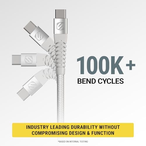 Scosche Strikeline 6 ft Premium USB-C Right-Angle Braided Charging Cable – Fast Charge & Sync for Enhanced Device Compatibility – Sleek White/Silver Design for Gamers & Professionals