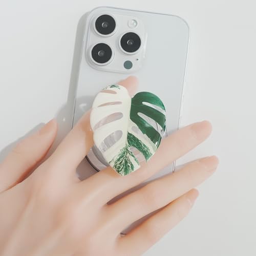 Tropical Leaf Mag Safe-Compatible Collapsible Phone Grip Stand – Chic Acrylic Smartphone Accessory for Optimal Stability and Comfort, Ideal for Hands-Free Viewing and On-the-Go Convenience (Crystallinum Dark)