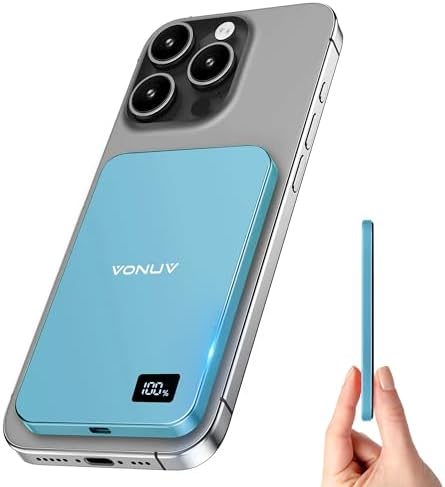 Ultra-Slim Magnetic Wireless Power Bank 5000 m Ah – 15 W Fast Charger for i Phone 16/15/14/13/12 Series – Sleek Metallic Design with USB-C Charging Cable – Enhanced Safety Features for Reliable On-the-Go Power