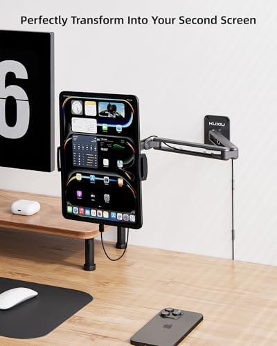 Premium Aluminum Alloy Tablet Wall Mount Holder – 360° Adjustable Arm for i Pad Pro, Air, and Samsung Galaxy Tabs – Foldable Portable Monitor Stand for Effortless Viewing and Space Optimization in Home and Office Environments