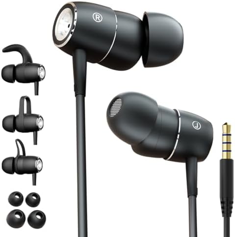 Transform Your Listening Journey with High-Performance In-Ear Wired Earbuds: Exceptional Deep Bass, Crystal Clear HD Sound, Advanced Noise Isolation, Ergonomic Design for Comfort, Versatile 3.5 mm Jack Compatibility, Integrated Microphone for Seamless Communication, Ideal for Music Lovers and Gamers Alike