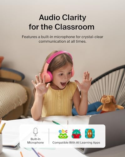 Belkin Sound Form Mini Kids Wireless Bluetooth Headphones – Safe 85 d B Volume Control, 30-Hour Playtime, Built-In Microphone – Lightweight On-Ear Style for i Phone, i Pad, Fire Tablet & More – Ideal for Learning, Entertainment & Safe Listening