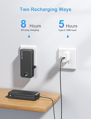 Ultimate 20,000 m Ah Portable Charger with Wall Plug – Fast Charging USB-C Power Bank with Built-in Cables, Digital Display, and Versatile 5 Output Ports for i Phone, Android, and Tablets – Stay Charged Anywhere with Enhanced Compatibility and Speed