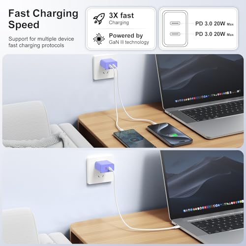 40 W Dual USB-C Fast Charging Block – Ultimate Portable Power Adapter for i Phone, i Pad, Samsung & More – 2-Pack for Effortless Multi-Device Charging – Rapidly Energize Your Gadgets Anywhere
