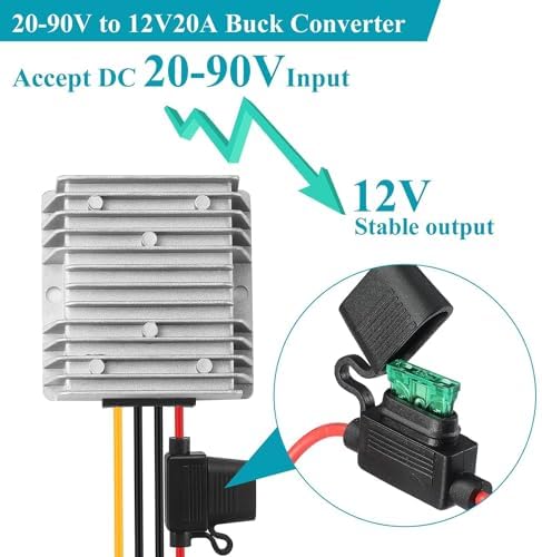 High-Efficiency Waterproof DC/DC Buck Converter: Versatile 20-90 V to 12 V Voltage Regulator for Automotive LED Systems and Heavy-Duty Applications – 20 A Output, 240 W Power Capacity for Reliable Performance in Challenging Environments