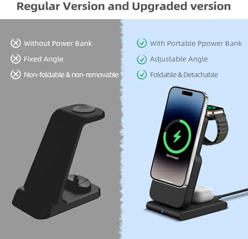 DDUAN 3-in-1 Wireless Charging Station for i Phone and Apple Watch – Foldable 5000 m Ah Magnetic Power Bank with Fast USB-C Charging for i Phone 16/15/14/13/12 Series – Sleek, Portable Design for Home and Travel