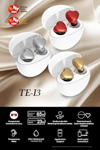 Chic Heart-Shaped Wireless Earbuds for Small Ears – AVIOT TE-I3 with Bluetooth 5.3, 23-Hour Playtime, IPX4 Waterproof Protection, Multipoint Connectivity, Ambient Sound Awareness, and Built-in Mic for Clear Communication – Ideal for Commuters and Fitness Enthusiasts