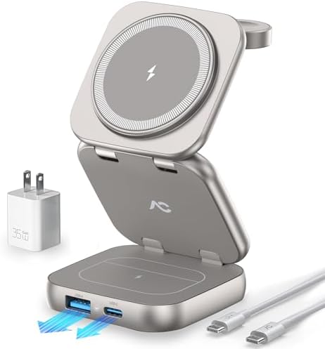 Revolutionize Your Charging Experience with AC Island 5-in-1 Portable Travel Wireless Charger – Fast 15 W Magnetic Stand for i Phone 16/15/14/13, Apple Watch & Air Pods, Includes 35 W Adapter, Ideal for On-the-Go Lifestyle and Enhanced Compatibility