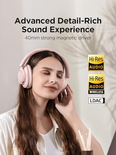 1 MORE Sono Flow SE Pink Wireless Over-Ear Headphones – Exceptional Noise-Canceling, 90-Hour Battery Life, Hi-Res Audio Performance, Customizable EQ Settings, and Supreme Comfort for Ultimate Travel and Office Experiences