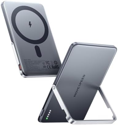 MOVE SPEED 0.35″ Mag Safe Portable Charger – 5000 m Ah Slim Power Bank with 22.5 W Fast Charging & Kickstand for i Phone 16/15/14/13/12 Series in Glacier Gray – Ultimate Charging Solution with Magnetic Attachment for On-the-Go Lifestyle and Enhanced Device Compatibility