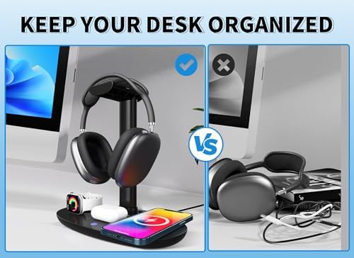 Transform Your Space with the Ultimate 4-in-1 Headphone Stand & 15 W Qi Wireless Charger – The Perfect Detachable Accessory Organizer for Home, Travel, and Hotels, Offering Fast Charging and Universal Compatibility for All Your Devices