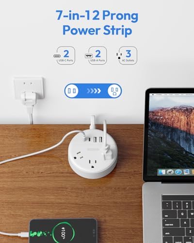 NTONPOWER 10 FT 2 Prong to 3 Prong Power Strip with 4 USB Ports – Wall-Mountable Non-Grounded Outlet Adapter for Enhanced Device Charging and Flexible Placement in Older Homes – 180° Non-Polarized Design for Maximum Convenience and Safety