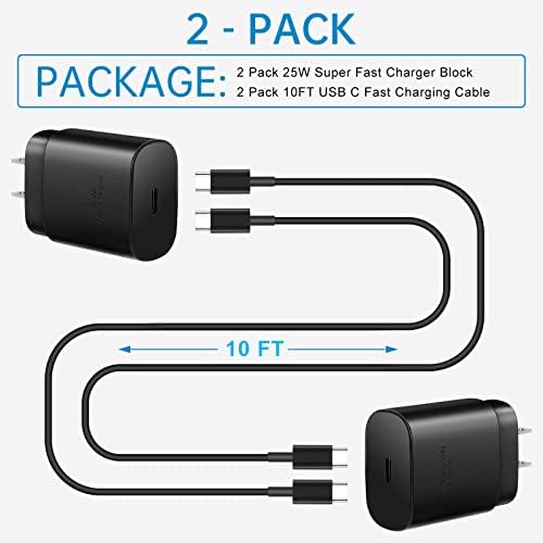 Experience Rapid Charging with Auorld 25 W Super Fast USB-C Charger & 10 FT Type-C Cable for Samsung Galaxy Devices – Ultimate Compatibility for S24, S23, S22, S21, S20, Note10, and Note20 – Portable, Durable, and Safe Power Solution for On-the-Go Use