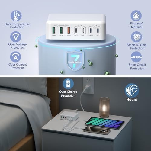 Bangfun 180 W USB C Charging Hub – 7-Port Fast Charging Station for i Phone, i Pad, Samsung – Multi-Device Power Adapter with Smart Technology for Rapid & Efficient Charging – Compact Black Design for Home & Office Use