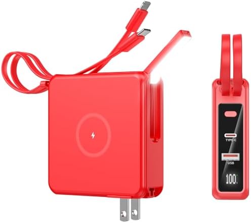 Ultimate 10,000 m Ah Portable Charger with Built-in Cables & AC Plug – PD 22.5 W Fast Wireless Power Bank for i Phone 16/15/14, Samsung S23/S22, Android Devices – Effortless Charging Anytime, Anywhere