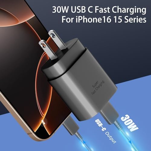 30 W Ultra-Fast USB C Wall Charger with 10 FT Cable in Stylish Purple Gradient | Rapid Charging Solution for Phone 15 Series & S24 Ultra Plus | Compact & Versatile Power Adapter for Modern Devices