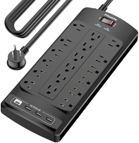 Maximize Your Power Supply with the 18-Outlet Surge Protector Power Strip – 6 Feet Heavy-Duty Extension Cord Featuring 4 Fast USB Ports, 2100 Joules of Surge Protection, and ETL Certification for Ultimate Safety and Compatibility