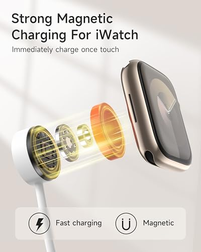 for Apple Watch Charger,3-in-2 Silicone Multi Charging Cable Travel Fast Charger Cord with USB C/Lightning Ports -Tangle-Free for iWatch Ultra/SE/10-1, iPhone 16-12/PS5/Nintendo Switch-4FT – Enhanced Compatibility and Speed