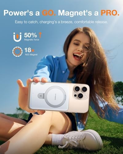 TORRAS Magnetic 10000 m Ah Portable Power Bank – Ultra-Slim Wireless Charger for i Phone with Fast Charging & Integrated O-Stand, Compatible with Mag Safe, 16 Pro Max, Pro, 15, 14, 13, 12 – Essential Travel Companion for Effortless Connectivity
