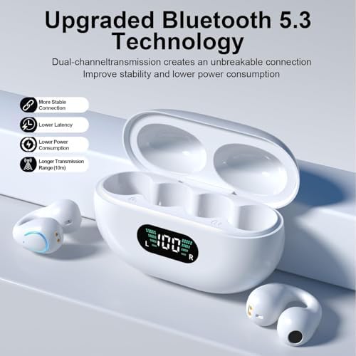 Revolutionary Bluetooth 5.3 Open Ear Bone Conduction Earbuds with IPX7 Waterproof Design – Perfect Fitness Ally for Runners and Outdoor Enthusiasts, Equipped with LED Charging Case and Integrated Microphone for Seamless Connectivity and Enhanced Safety