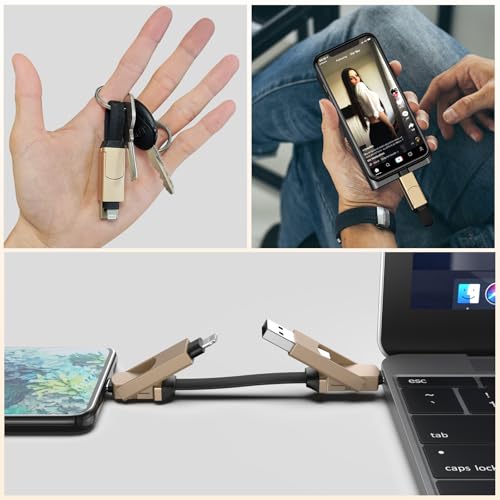 Multi Keychain Charging Cable Travel Portable Charger Cable Magnetic 4 in 1 USB C Cable Compatible with IP 15/15 Pro/ 15 Plus/ 15 Pro Max/MacBook/Galaxy (Lava Black) – Enhanced Compatibility and Speed