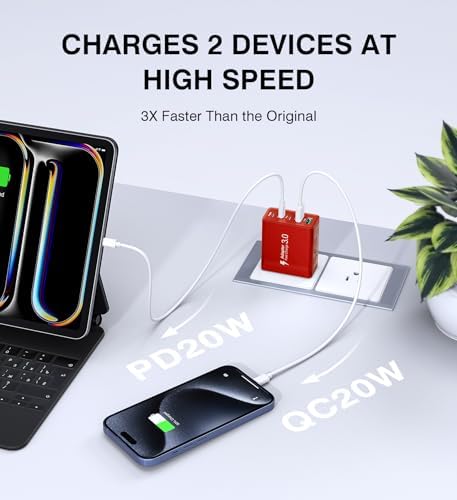 Efficient 50 W Dual USB-C Wall Charger Duo – Rapid Multi-Device Power Adapter for i Phone 16/15/14/13/12, i Pads, and Android Smartphones – Compact Fast Charging Solution for On-the-Go Professionals