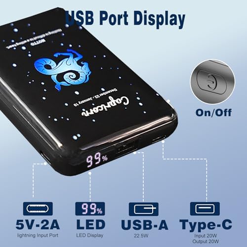 Compact 10000 m Ah Mini Power Bank – Fast Charging Portable USB-C Charger with Virgo Constellation Design for i Phone, Samsung, and Tablets – Ideal Gift for Tech Enthusiasts and Festival Celebrations – Enhanced Portability and Efficiency