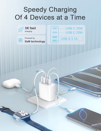 40 W Dual USB-C Fast Charging Block with Type C to C & Lightning Cables – Versatile Power Adapter for i Phone Models 7 to 16 – Compact, Efficient, and Safe Charging Solution for Home and Travel – Enhanced Speed and Compatibility for All USB Devices