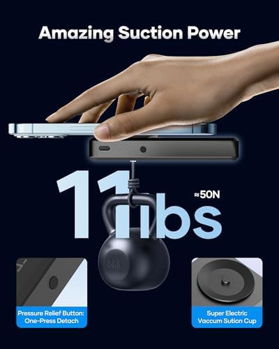 Ultra-Slim Wireless Portable Charger: 8000 m Ah Power Bank with Innovative Suction Cup for Seamless i Phone and Android Charging, 22.5 W USB-C PD Fast Charge, Ideal for Travel and Daily Use, Black – Ultimate Convenience and Efficiency