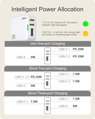 Sleek Light Blue 30 W Dual-Port USB Wall Charger – Ultra-Fast Charging for i Pad Pro, i Phone 12/14/15 & Galaxy S22 – Compact & Travel-Friendly Design with Advanced Safety Features for Effortless Connectivity