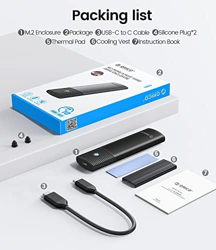 Ultra-Fast ORICO Aluminum M.2 NVMe SSD Enclosure – Tool-Free 10 Gbps USB-C Adapter for 2230/2242/2260/2280 PCIe M-Key SSDs – Thunderbolt 3 Compatible External SSD Case with Enhanced Heat Dissipation and 4 TB Support for Optimal Data Management and Storage Solutions