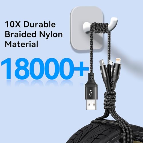 Versatile 3 in 1 Braided USB Charging Cable – 2 Pack, Fast 3.5 A Charge, 6 ft Length, Compatible with i Phone 15/14/13/12/11/X/8/7, Samsung Galaxy, Google Pixel, and More – Durable Multi-Device Charger for Home, Office, and Travel