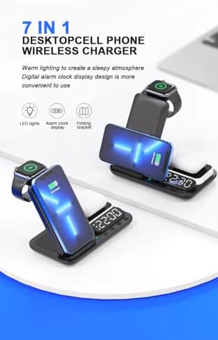 Revolutionize Your Charging Routine with the Tron TR42 7-in-1 Wireless Charging Station – 25 W Fast Charging for i Phone, Watch & Air Pods, Space-Saving Design, Digital Clock & Night Light for Home, Office, and Travel Use