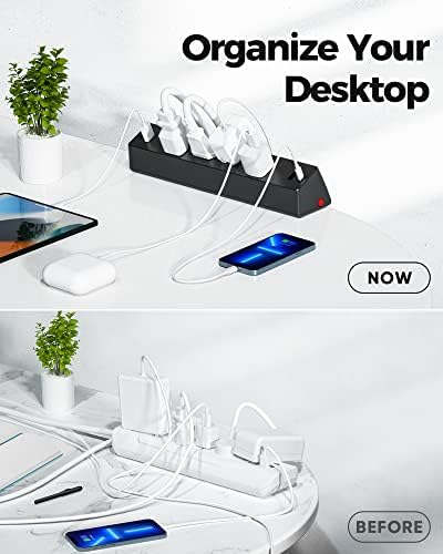 Maximize Your Workspace Efficiency with the Premium Desk Clamp Surge Protector – 10 FT Extension Cord Featuring 4 AC Outlets, 2 USB-A & 2 USB-C Ports for Rapid Charging, Perfect for Home Office and Desk Organization – Enhanced Surge Protection and Compatibility