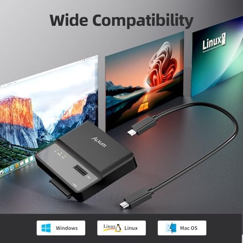 Alxum 2 in 1 M.2 NVME & SATA SSD Enclosure – Ultra-Fast 10 Gbps USB 3.2 Tool-Free Portable Case for 2230/2242/2260/2280 M.2 & 2.5″/3.5″ SATA Drives – Perfect for On-the-Go Data Transfer and Backup Solutions