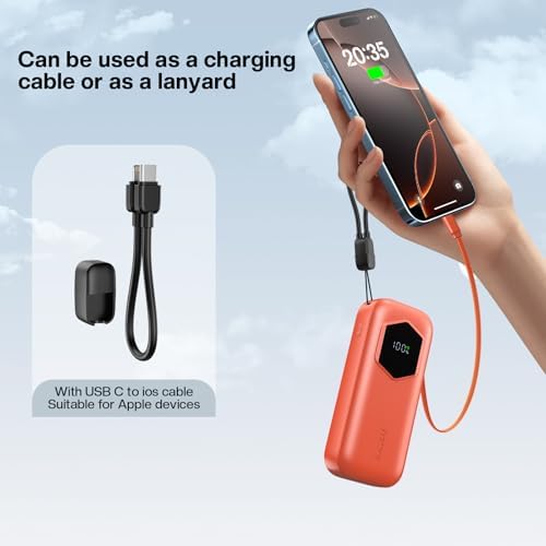 Ultra-Fast 2025 Portable Power Bank 10000 m Ah with Integrated Retractable PD Cable – 35 W Quick Charge Solution for i Phone, Samsung, Android, i Pad & Mac Book – Dual Device Charging Capability & Intelligent LED Power Indicator (Chic Blue)