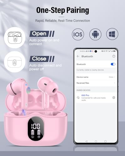 Elevate Your Audio Experience with Rose Gold Wireless Earbuds – Bluetooth 5.4 Connectivity, IP7 Waterproof Protection, and 36-Hour Playtime – Perfect for Active Lifestyles, Sports, and Seamless Communication – Stylish Comfort and Superior Noise-Cancellation for Uninterrupted Listening