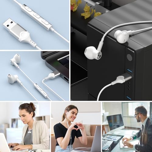 Ultra-Comfort USB Earbuds with Microphone for PC – 7.5 FT Wired Headset for Laptops, Perfect for Zoom Meetings and Virtual Learning – Magnetic Stereo Earphones Compatible with Dell, HP, and Think Pad – Crisp Audio Clarity, Lightweight Design for All-Day Use – Quick Volume Control for Effortless Communication – Tangle-Free Solution for Neat Workspaces – Boost Your Productivity with Enhanced Sound Experience