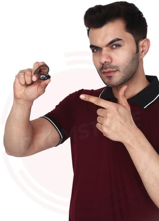 Sleek Single-Ear Bluetooth Headphones for Men – Portable Mini Headset with Premium Mic and Seamless Device Compatibility for Effortless Connectivity – Perfect Audio Solution for Trendsetting Professionals in Black F 05 Design