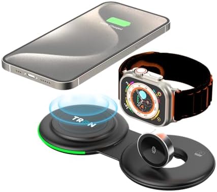 Tron Travel-Ready 2 in 1 Wireless Charger – Compact Foldable Charging Station for Phone & i Watch with 18 W QC Type-C Technology – Enhanced Compatibility & Rapid Power Delivery for Tech-Savvy Professionals