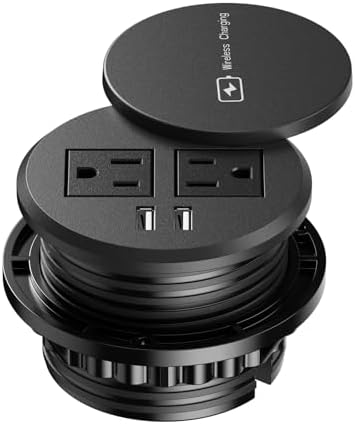 Revolutionize Your Workspace with the 3-Inch Recessed Power Grommet – Featuring 15 W Wireless Charging and 20 W USB-C Fast Charging Outlets, Plus Dual AC Power Ports and 6 ft Extension Cord for Ultimate Flexibility and Organization