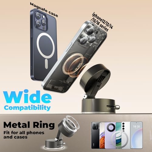 Mag Safe-Compatible Foldable Magnetic Car Phone Mount – 360° Rotatable Holder with Strong Suction Cup for Universal Smartphones – Compact and Reliable Accessory for Safe Navigation and Hands-Free Communication